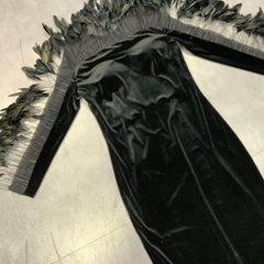 Round Neck Feather Maxi Bodycon Dress