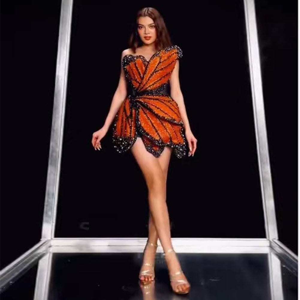 Strapless Sleeveless Pearl Mini Bodycon Dress