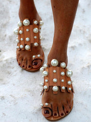 Pearl Decor Flat Casual Sandals