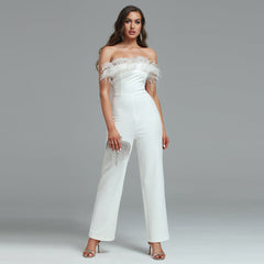 Strapless Feather Bodycon Jumpsuit