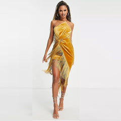 Strappy Sleeveless Midi Tassels Bodycon Dress