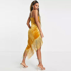 Strappy Sleeveless Midi Tassels Bodycon Dress