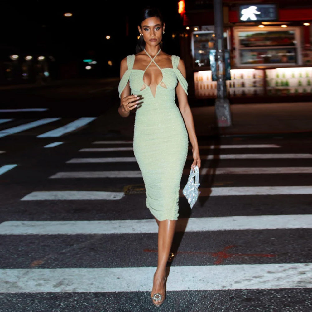 Short Sleeve Midi Hollow out Bodycon Dress