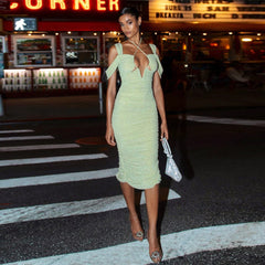 Short Sleeve Midi Hollow out Bodycon Dress