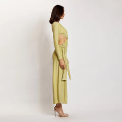 Round Neck Long Sleeve Maxi Exposed Waist Bodycon Dress