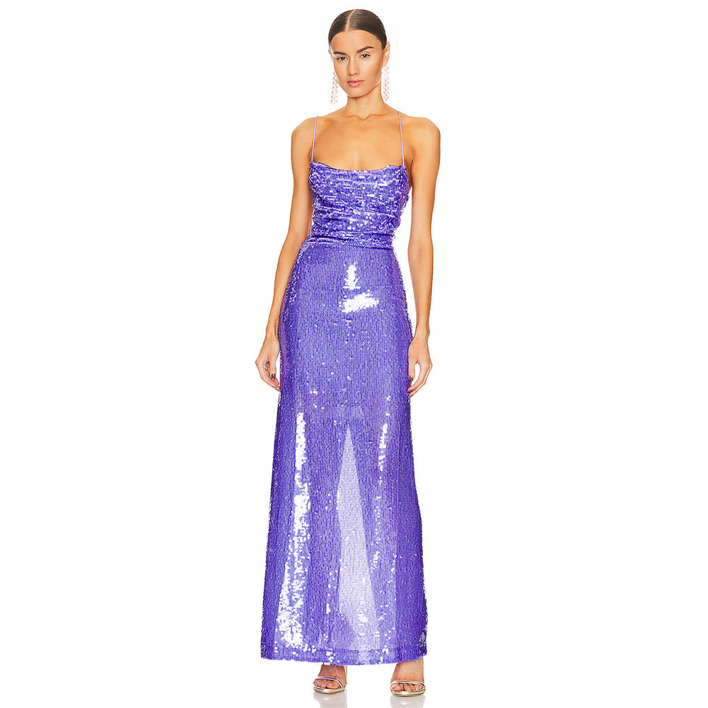 Strappy Sleeveless Sequins Maxi Bodycon Dress