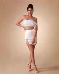White Feather Bodycon Set