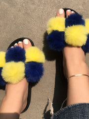 Pom Pom Faux Fur Slippers