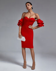 Off Shoulder Waterfall Sleeve Bandage Dress