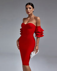Off Shoulder Waterfall Sleeve Bandage Dress