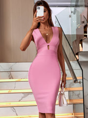 V Neck Backless Fashion Bandage Dress