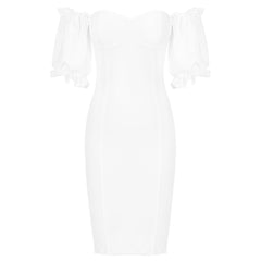 Off Shoulder Short Sleeve Backless Mini Bandage Dress