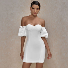 Off Shoulder Short Sleeve Backless Mini Bandage Dress