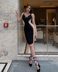 Strappy Side Mesh Tulle Bandage Dress