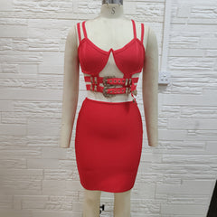 Strappy Sleeveless Metal Belt Mini Bandage Dress