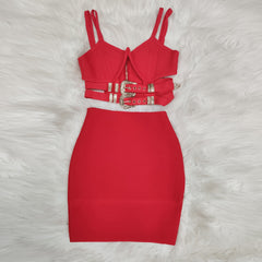 Strappy Sleeveless Metal Belt Mini Bandage Dress