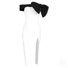 Off Shoulder Short Sleeve Bowknot Midi Bandage Dress PHD1718