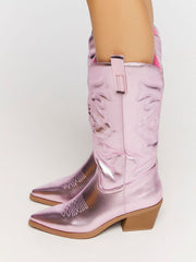 Metallic PU Leather Cowboy Boots