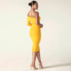 Off Shoulder One Sleeve Midi Bandage Dress