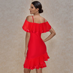 Strappy Short Sleeve Frill Midi Bandage Dress