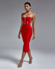 Strapless Drill Chain Midi Bandage Dress