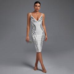 Strappy Striped Sequins Bandage Dress