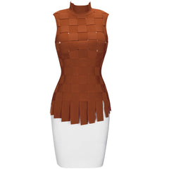 High Neck Sleeveless Plaid Mini Bandage Dress