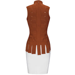 High Neck Sleeveless Plaid Mini Bandage Dress