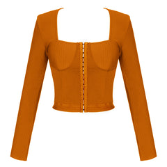 Square Collar Long Sleeve Plain Bandage Jacket