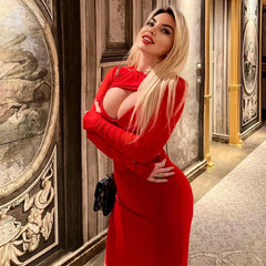 Long Sleeve Cut Out Mesh Bandage Dress