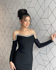 Off Shoulder Rhinestone Midi Bandage Dress