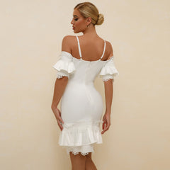 Strappy Short Sleeve Frill Mini Bandage Dress