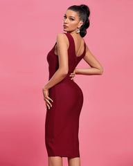 V Neck Sleeveless Slit Midi Bandage Dress