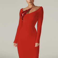 Long Sleeve Sequined Midi Bandage Dress