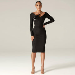 Long Sleeve Sequined Midi Bandage Dress