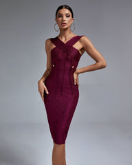 Midi Metal Ornamental Buckle Bandage Dress
