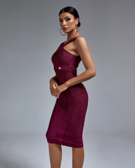 Midi Metal Ornamental Buckle Bandage Dress