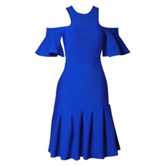 Round Neck Short Sleeve Midi Pleated Bandage Dress