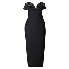 Strapless Sleeveless Midi Drill Chain Bandage Dress