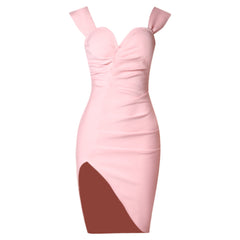 Square Collar Sleeveless Midi Pleated Bandage Dress