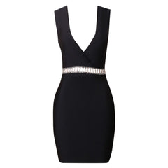 V Neck Sleeveless Midi Drill Chain Bandage Dress