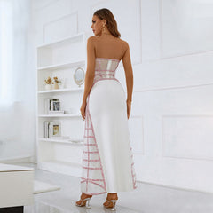 Strapless Sleeveless Maxi Striped Bandage Dress
