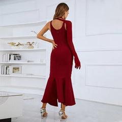 V Neck Long Sleeve Maxi Cut Out Bandage Dress