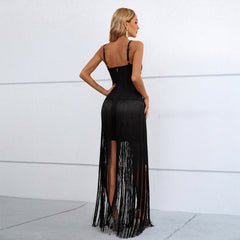 Strappy Sleeveless Maxi Tassels Bandage Dress