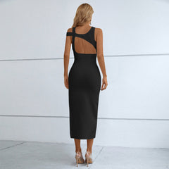 Sleeveless Midi Hollow out Bandage Dress