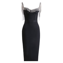 Strapless Sleeveless Diamente Embellished Midi Bandage Dress