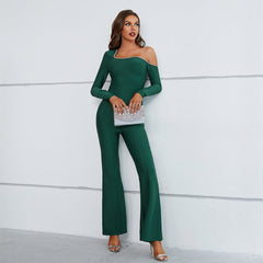 One Shoulder Long Sleeve Diamente Embellished Bandage Set