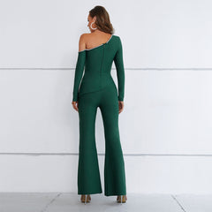 One Shoulder Long Sleeve Diamente Embellished Bandage Set