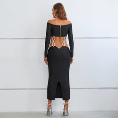 Off ShoulderDiamente Embellished Maxi Bandage Dress
