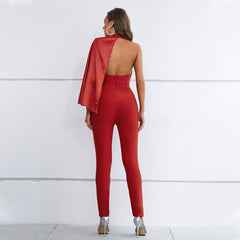 V Neck Long Sleeve Backless Bandage Jumpsuit